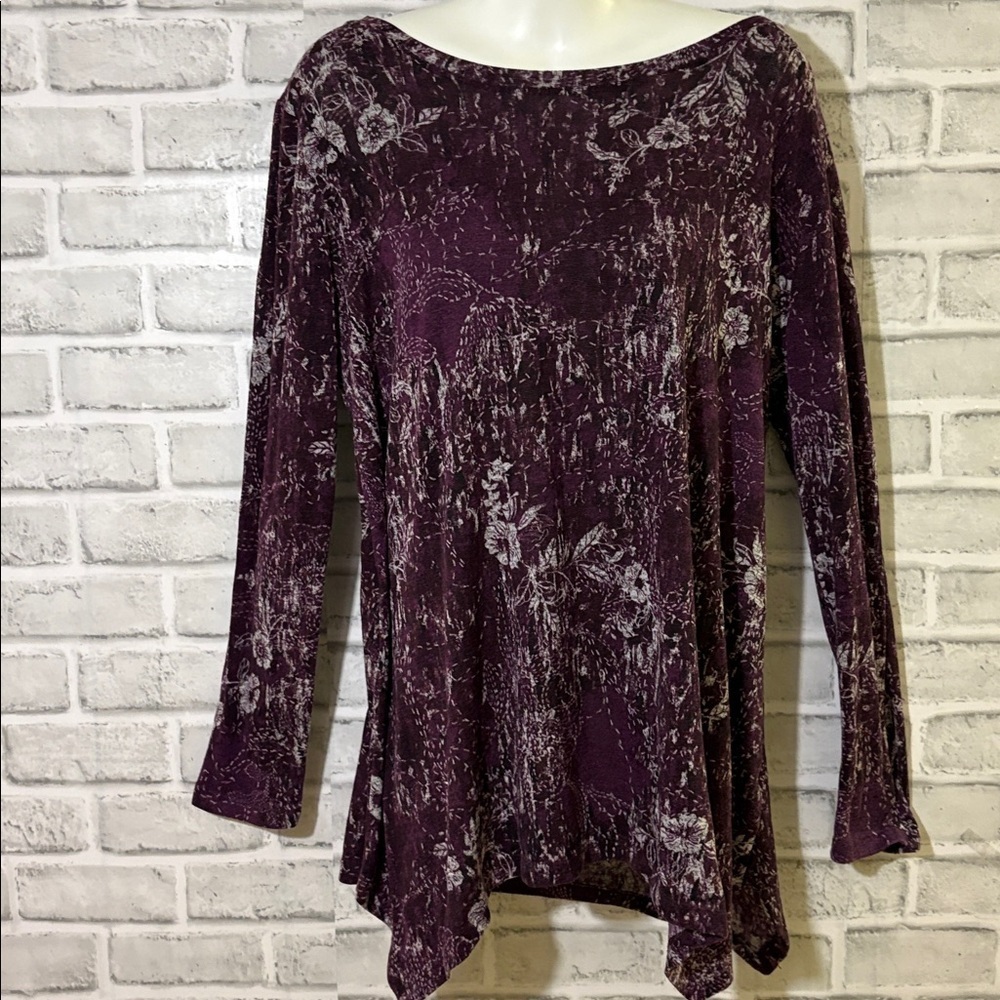 Northern reflections, size, large, swoop neck, long sleeve, loose fit, purple